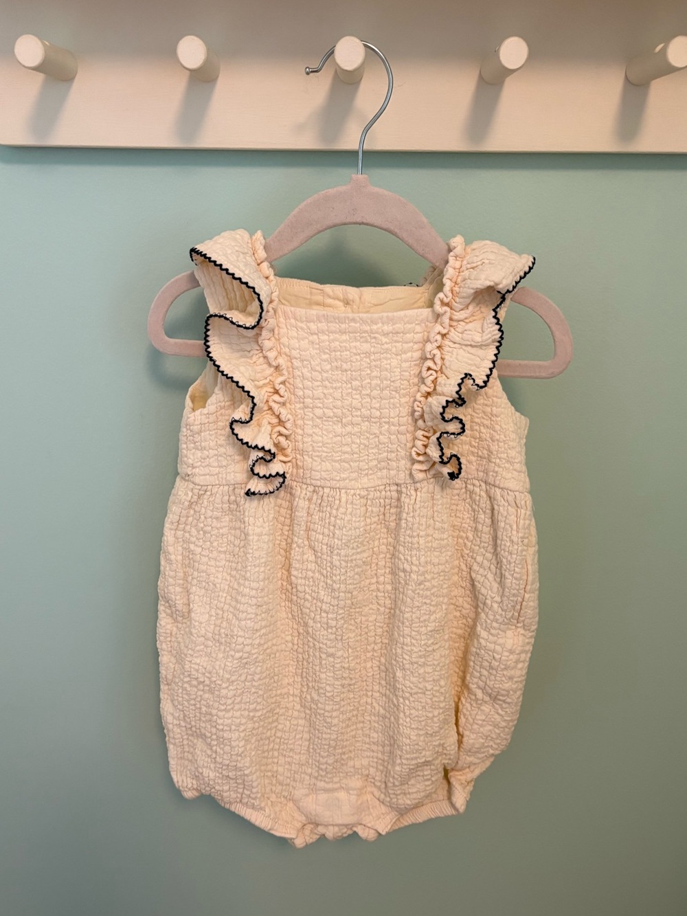 H&M Cream Ruffled Baby Romper with Black Trim